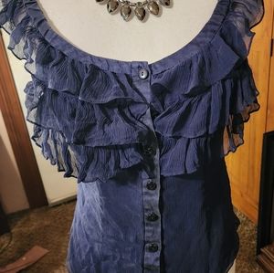 Nanette Lepore Silk Ruffle Blouse Like New! Navy Blue!